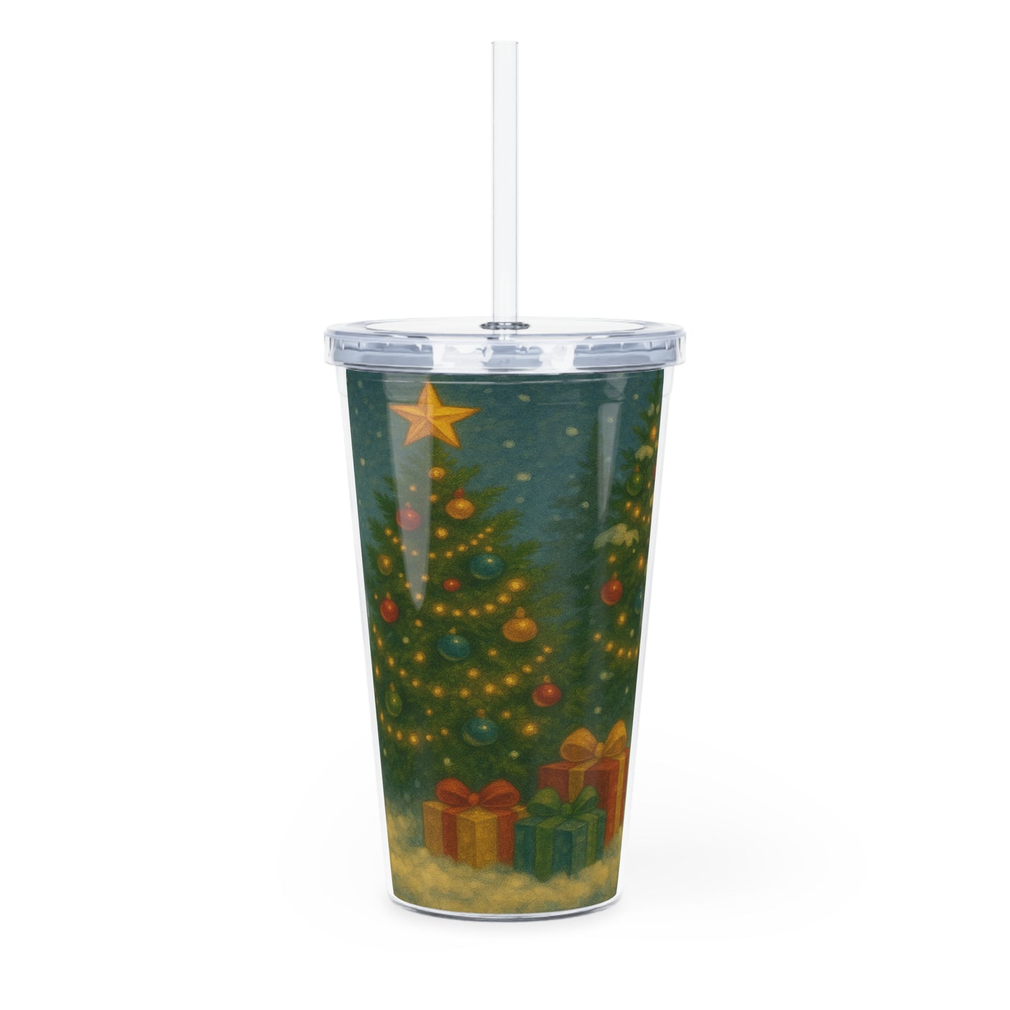 Traditional Snowman Christmas Plastic Tumbler with Straw, Holiday Drinkware, Festive Cup,  Snowman Design, Perfect for Gifts, BPA-Free