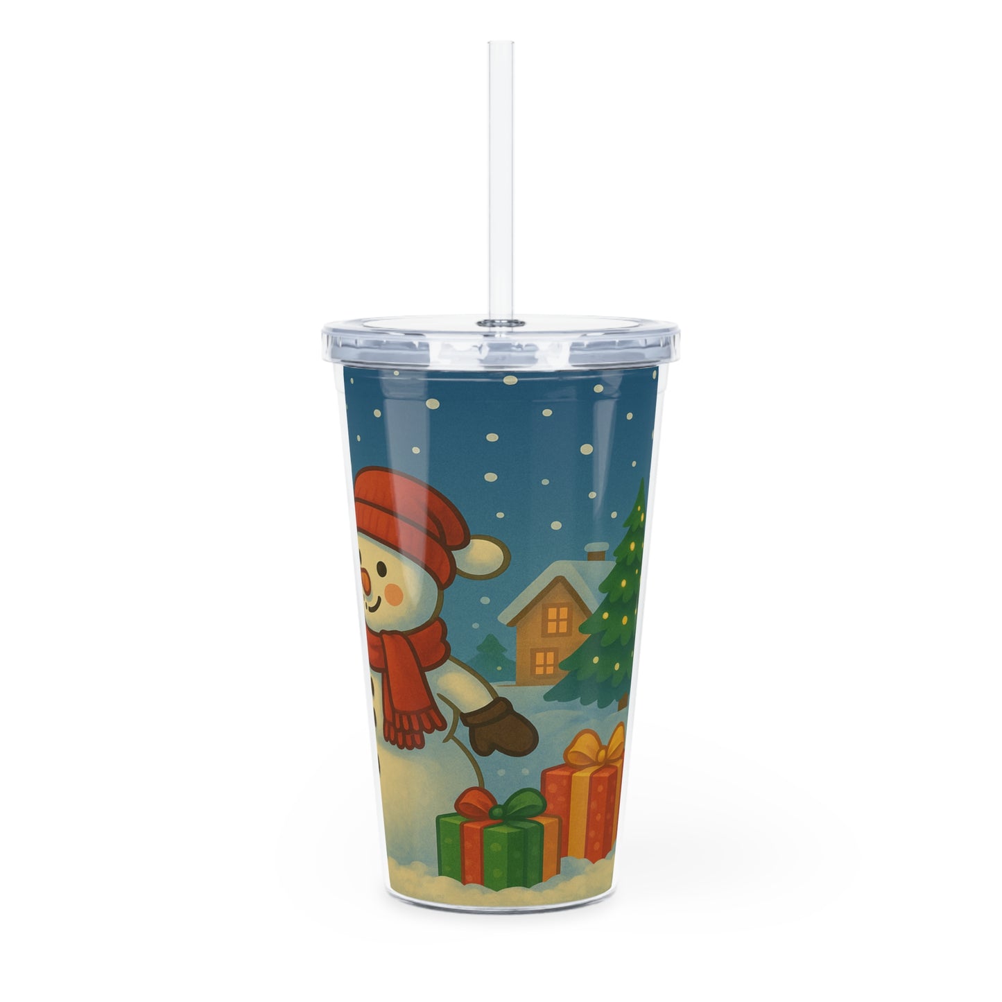 Snowman Plastic Tumbler with Straw, Holiday Drinkware, Festive Cup, Snowman Design, Perfect for Gifts, BPA-Free