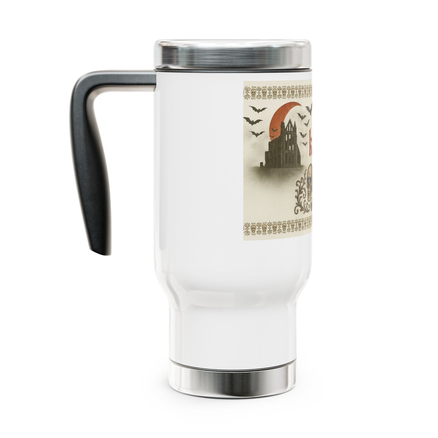 Personalized Gothic Travel Mug - 14oz Stainless Steel Tumbler, Perfect for Coffee Lovers, Halloween Gifts, Customizable, Unique Skull Design