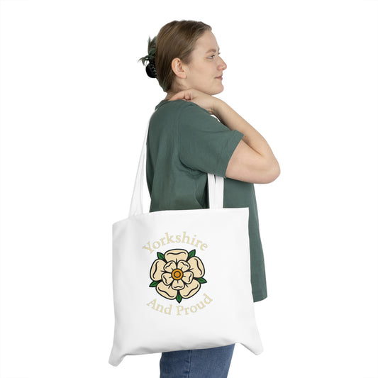 Yorkshire and Proud Tote Bag, Stylish Shoulder Bag, Eco-Friendly Shopping Tote, Gift for Yorkshire Lovers, Floral AOP Design