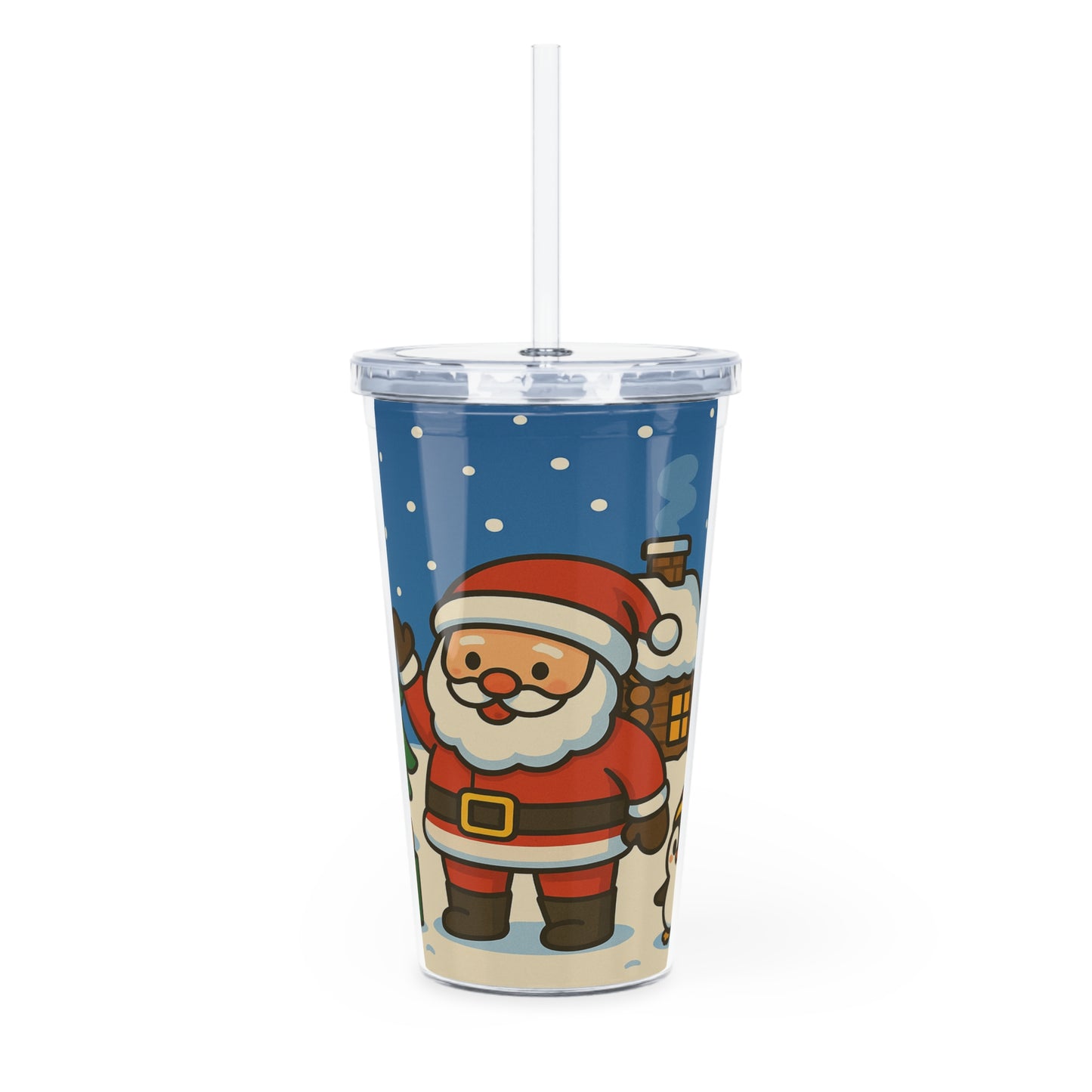 Christmas Plastic Tumbler with Straw, Holiday Drinkware, Festive Cup, Santa and Snowman Design, Perfect for Gifts, BPA-Free