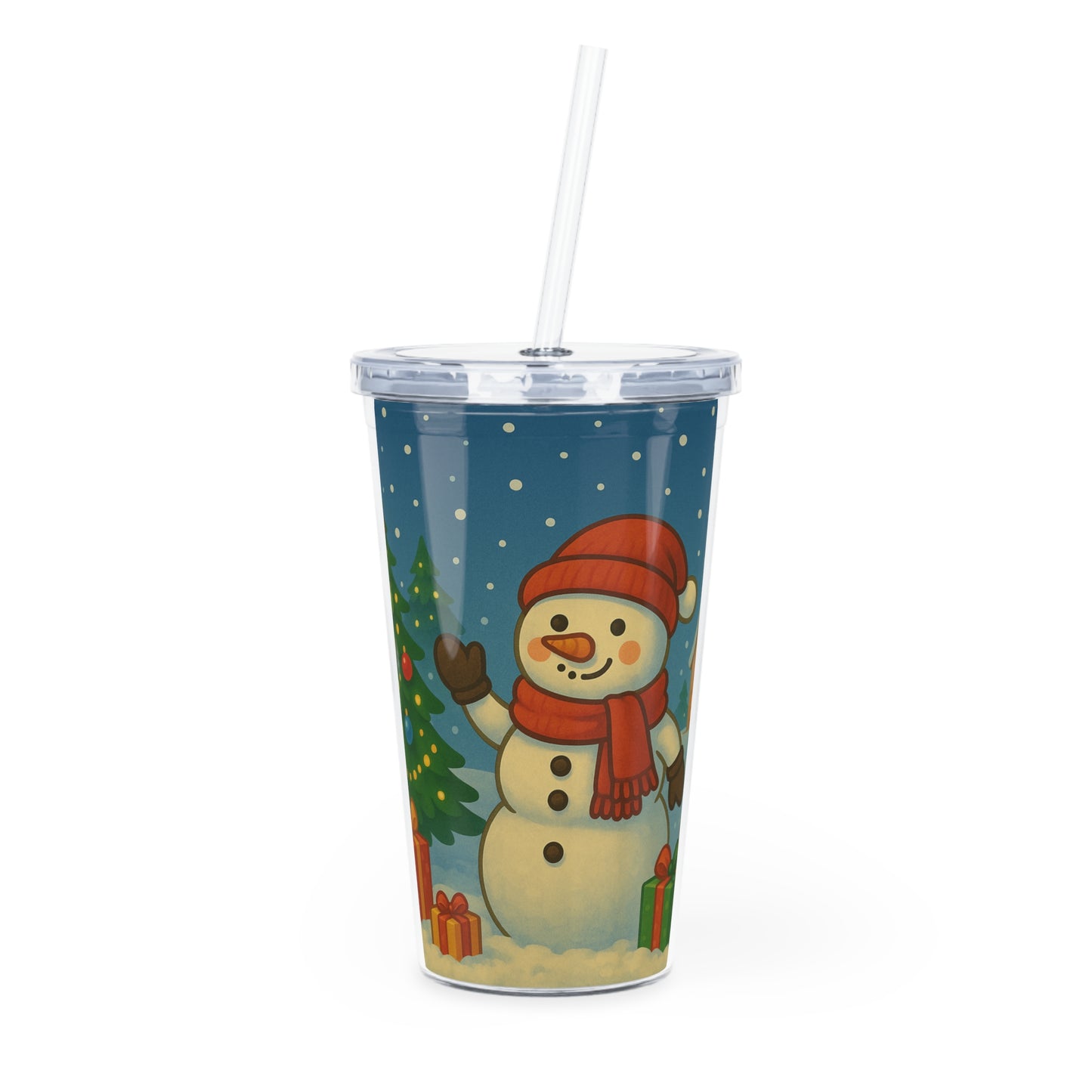Snowman Plastic Tumbler with Straw, Holiday Drinkware, Festive Cup, Snowman Design, Perfect for Gifts, BPA-Free