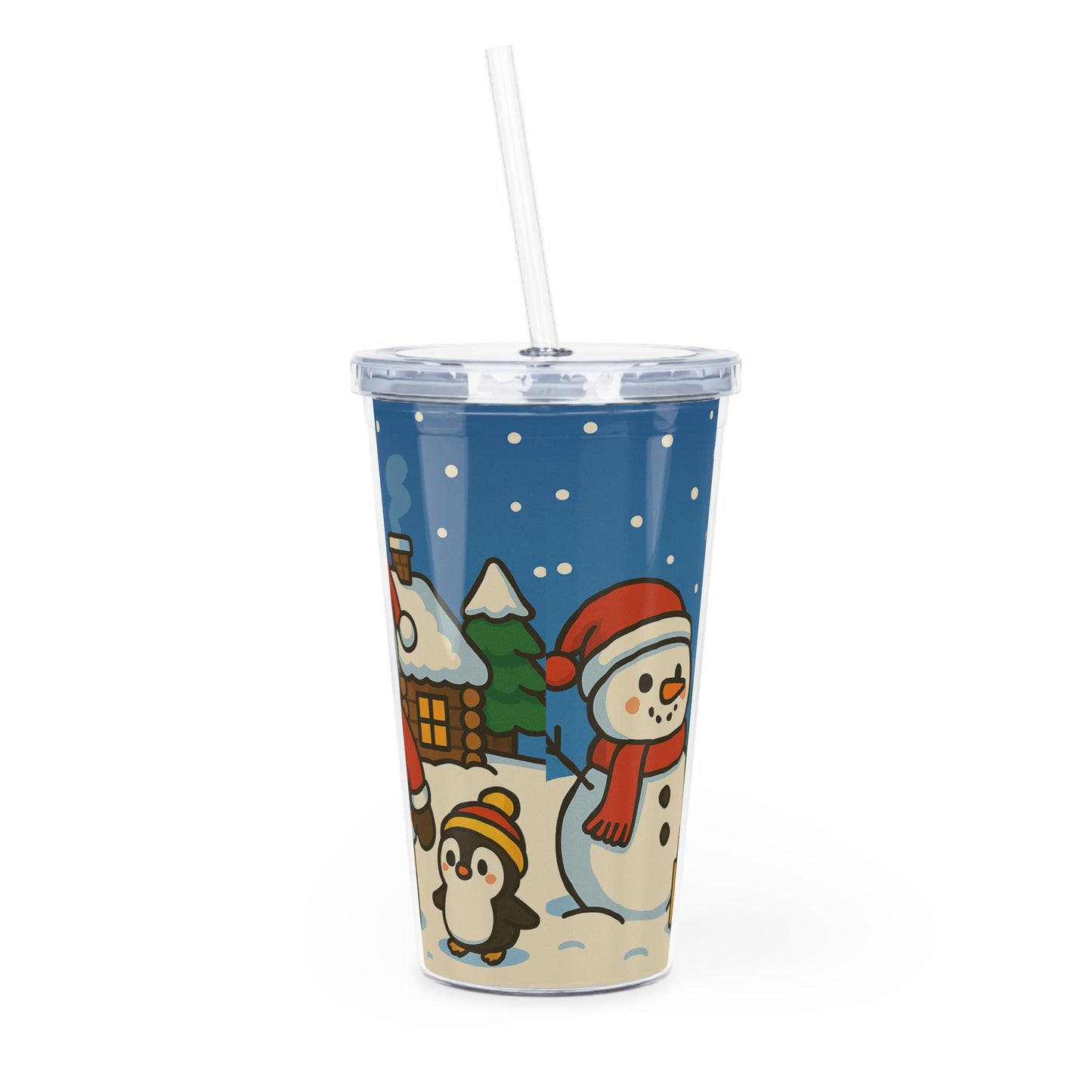 Christmas Plastic Tumbler with Straw, Holiday Drinkware, Festive Cup, Santa and Snowman Design, Perfect for Gifts, BPA-Free