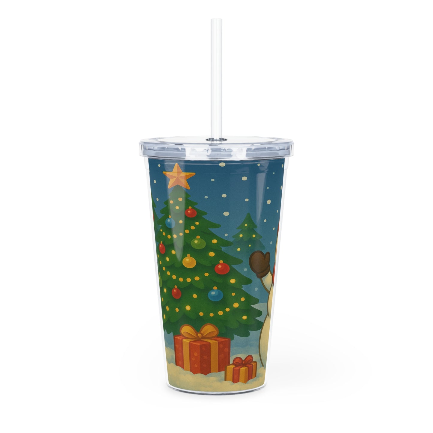 Snowman Plastic Tumbler with Straw, Holiday Drinkware, Festive Cup, Snowman Design, Perfect for Gifts, BPA-Free